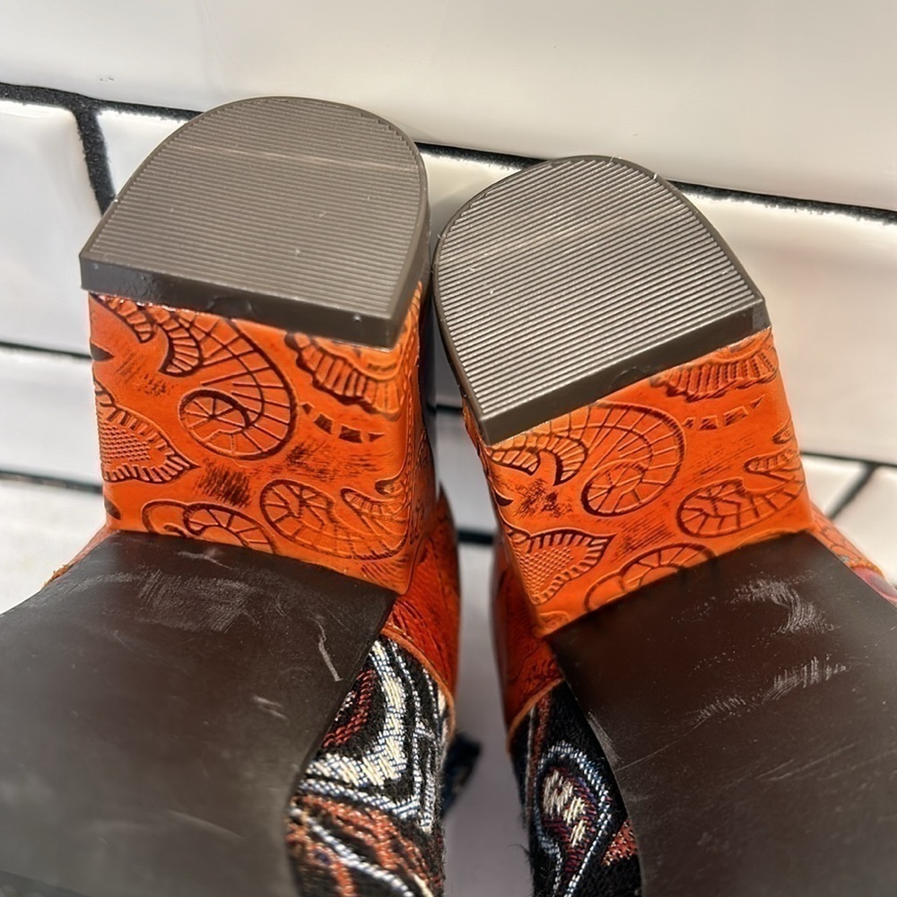 Johnature Leather Mixed Colors Boots Shoes Zip Round Toe Sewing High Heel Ankle - Picture 15 of 16